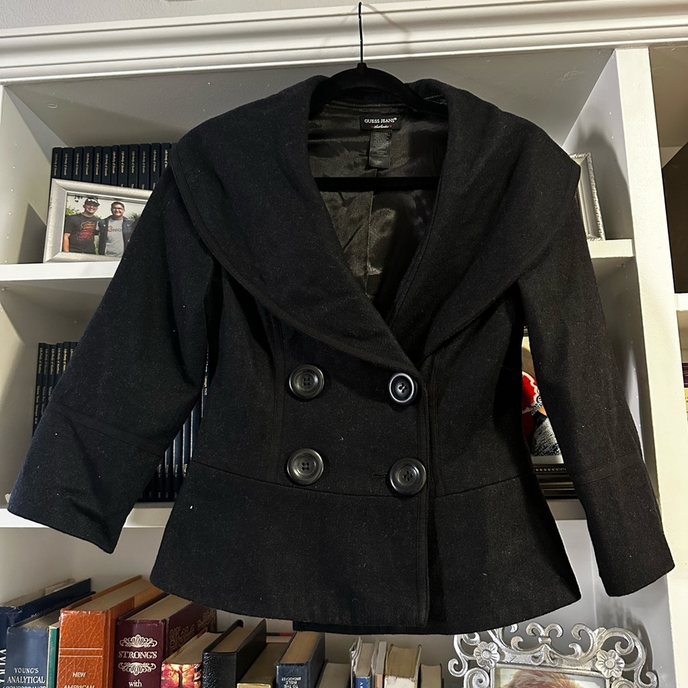 LIKE NEW Guess cropped pea coat 3/4 sleeve Sz Sm